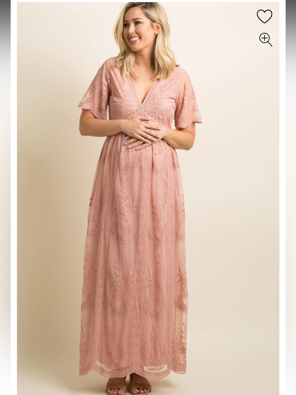Blush Pink Lace Mesh Overlay Maternity Maxi Dress
